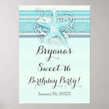 Blue Starfish Elegant Beach Wedding Party Banner Poster