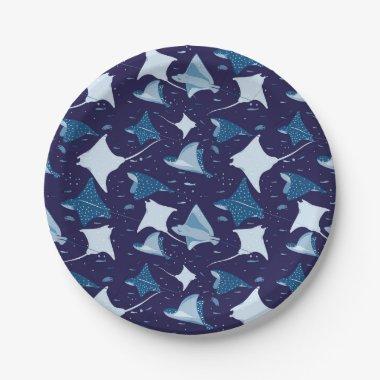 Blue sting ray manta ray fish pattern paper plates