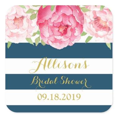 Blue Stripe Pink Floral Bridal Shower Favor Tag