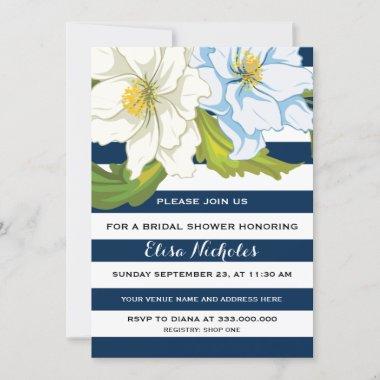Blue stripes & flowers wedding bridal shower Invitations