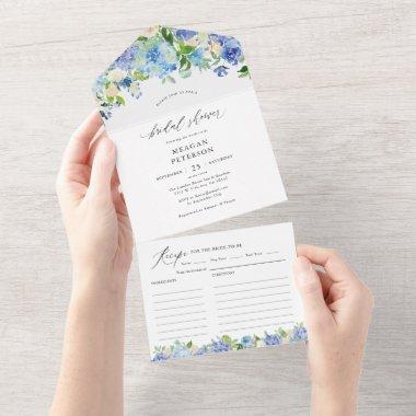 Blue Summer Hydrangea Bridal Shower All In One Invitations