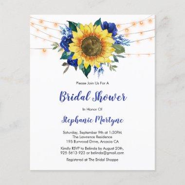 Blue Sunflower Lights Budget Bridal Shower Invite
