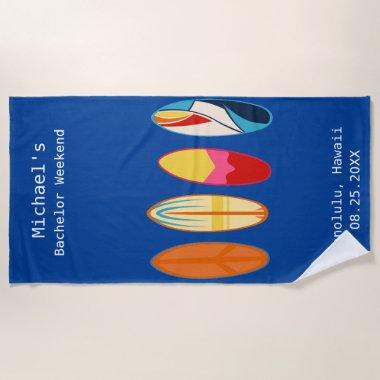 Blue Surf Board Wedding Party Favor Personalized Beach Towel
