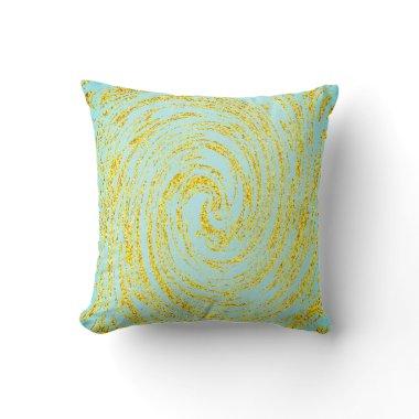 Blue Swirls Abstract Gold Golden Glitter Elegant Throw Pillow