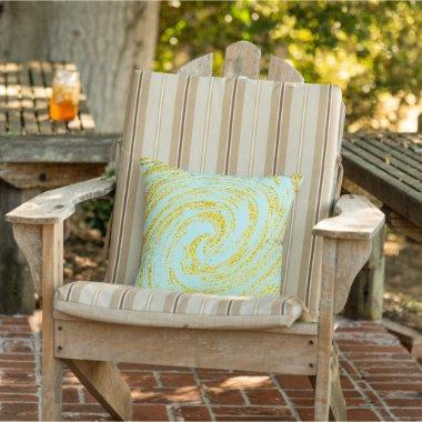 Blue Swirls Abstract Gold Golden Glitter Nautical Outdoor Pillow