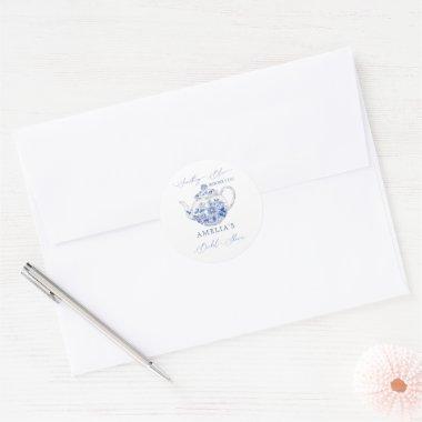 Blue Tea Party  Toile Classic Round Sticker