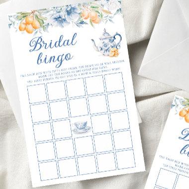 Blue Tea Party Floral Bridal Shower Bingo Game