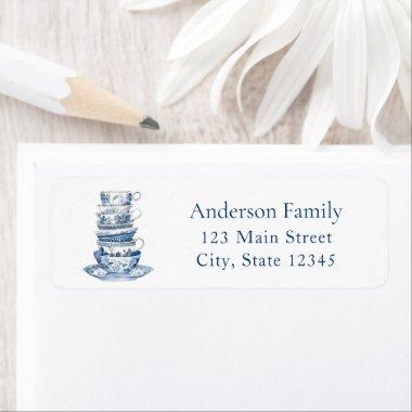 Blue Tea Party Return Address Label
