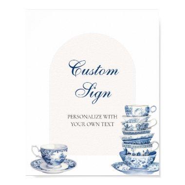 Blue Teacups Custom Text Sign