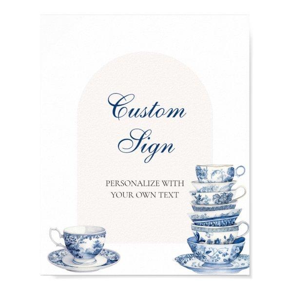 Blue Teacups Custom Text Sign