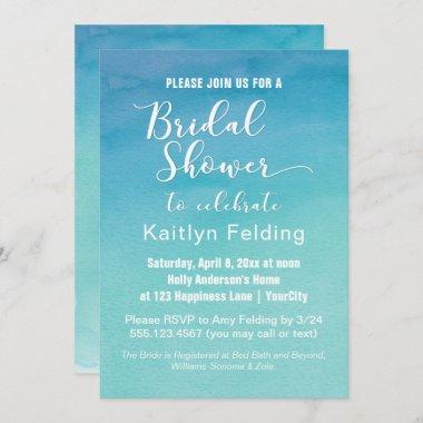 Blue & Teal Ombre Watercolor Bridal Shower, b Invitations