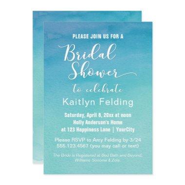 Blue & Teal Ombre Watercolor Bridal Shower, b Invitations