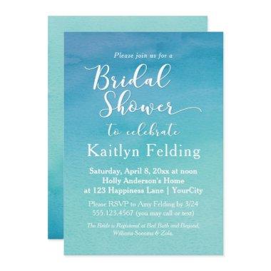 Blue & Teal Ombre Watercolor Bridal Shower Invitations