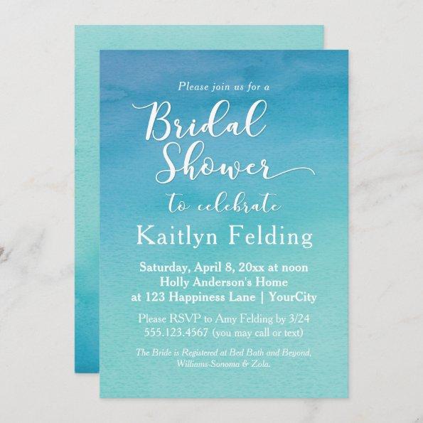 Blue & Teal Ombre Watercolor Bridal Shower Invitations