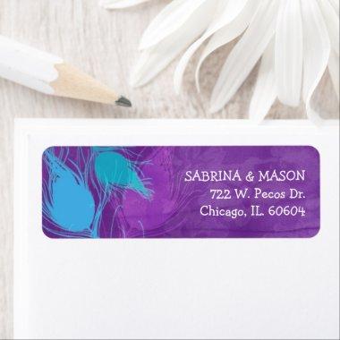 Blue Teal Purple Peacock Wedding Return Address Label