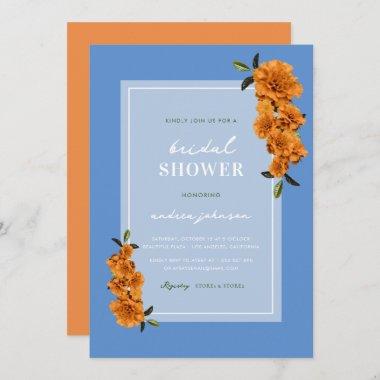Blue Terracotta Orange Floral Summer Bridal Shower Invitations