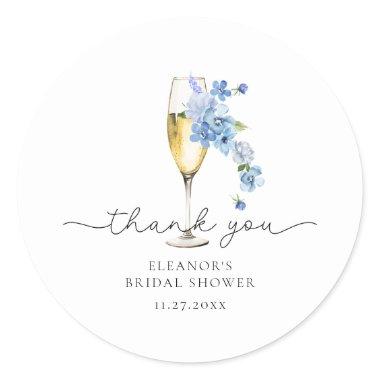 Blue Thank You Petals & Prosecco  Classic Round Sticker