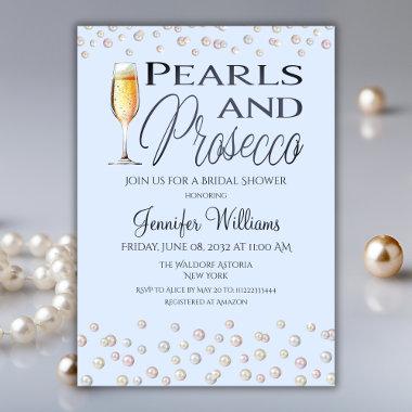 Blue Theme Pearls and Prosecco Bridal Shower Invitations