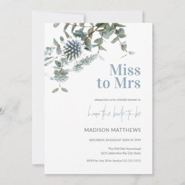 Blue Thistle Botanical Miss to Mrs Bridal Shower Invitations