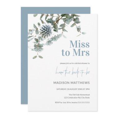 Blue Thistle Botanical Miss to Mrs Bridal Shower  Invitations