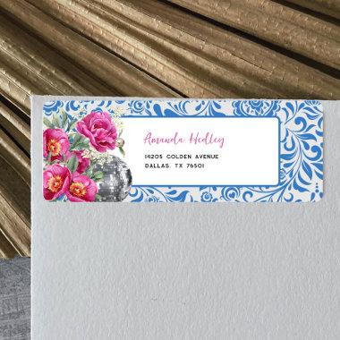 Blue Tile Disco Bridal Shower Return Address Label