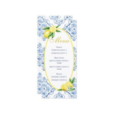 Blue Tile Italian Floral Lemon Dinner Menu