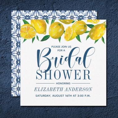 Blue Tile Italian Lemon Bridal Shower Invitations