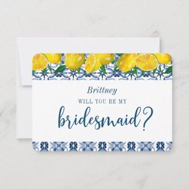 Blue Tile Italian Lemon Bridesmaid Proposal Invitations