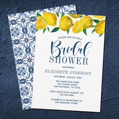 Blue Tile Italian Lemon Wedding Invitations