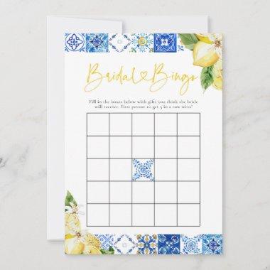 Blue Tile Lemon Bridal Shower Bingo Game Invitations