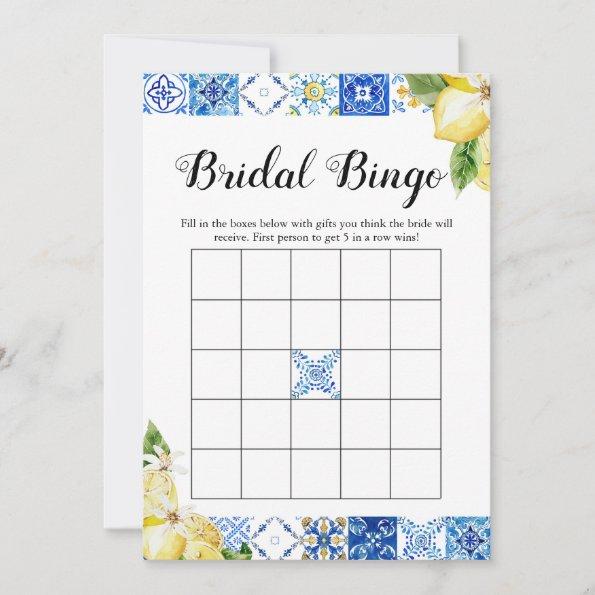 Blue Tile Lemon Bridal Shower Bridal Bingo Game Invitations