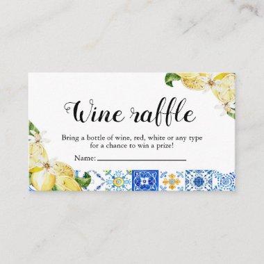 Blue Tile Lemon Bridal Shower Wine Raffle Game Place Invitations