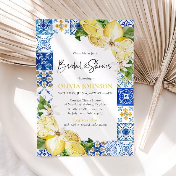 Blue Tile Lemon Italian Bridal Shower Invitations