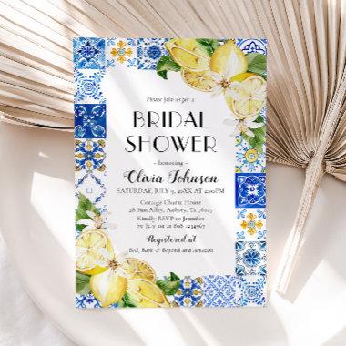 Blue Tile Lemon Italian Bridal Shower Invitations