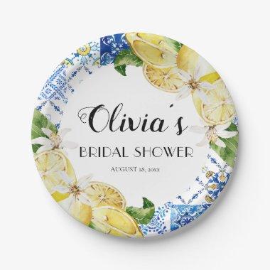 Blue Tile Lemon Italian  Paper Plate
