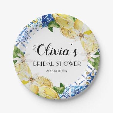 Blue Tile Lemon Italian Bridal Shower Paper Plate