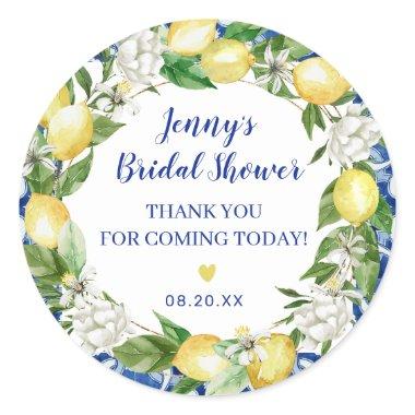 Blue Tile Lemon Italian Bridal Shower Stickers