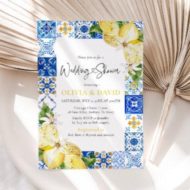 Blue Tile Lemon Italian Wedding Shower Invitations