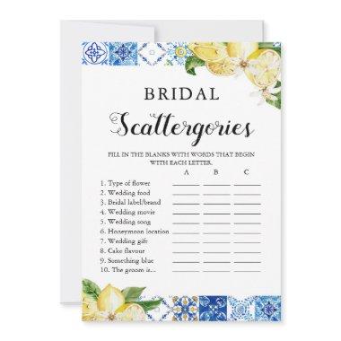 Blue Tile Lemons Citrus Bridal Scattergories Game Invitations