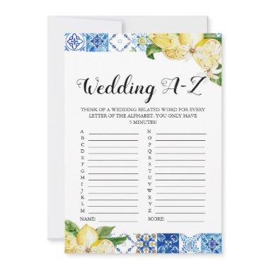 Blue Tile Lemons Wedding A-Z  Game