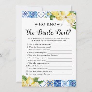 Blue Tile Lemons Who Knows The Bride Best Game Invitations