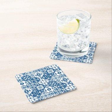 Blue Tile Santorini Greek/ Spanish themed Square Paper Coaster