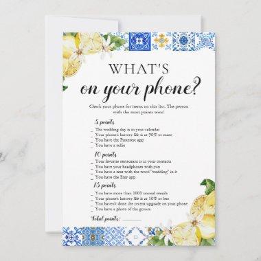 Blue Tile What's on your phone Bridal Shower Game Invitations