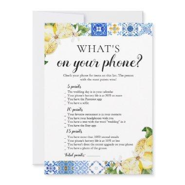 Blue Tile What's on your phone Bridal Shower Game Invitations