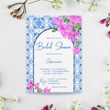 Blue Tiles and Bougainvillea elegant Mediterranean Invitations