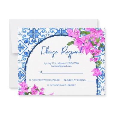 Blue Tiles and Bougainvillea elegant Mediterranean Invitations