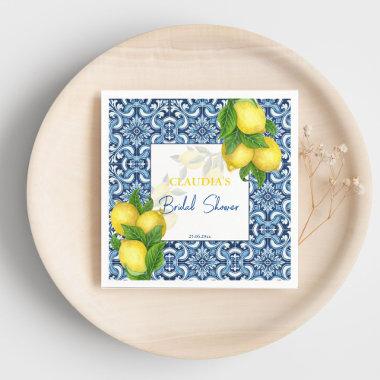 Blue tiles and lemon Amalfi bridal shower custom Napkins