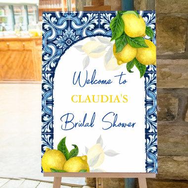 Blue tiles and lemon Amalfi bridal shower welcome Foam Board