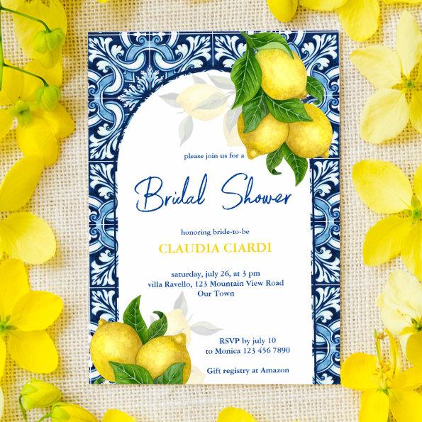 Blue tiles and lemon Amalfi Positano bridal shower Invitations