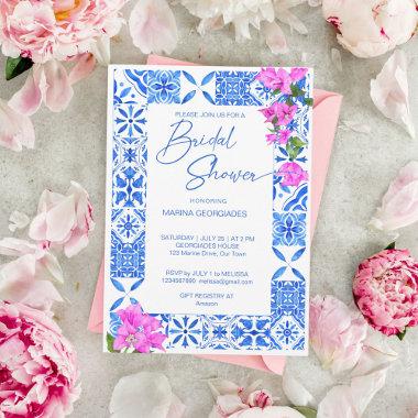 Blue Tiles Bougainvillea elegant bridal shower Invitations